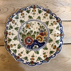 Vtg Dutch Delft Delfts Holland Pottery Plate Bowl Floral Hand Painted 11" 933